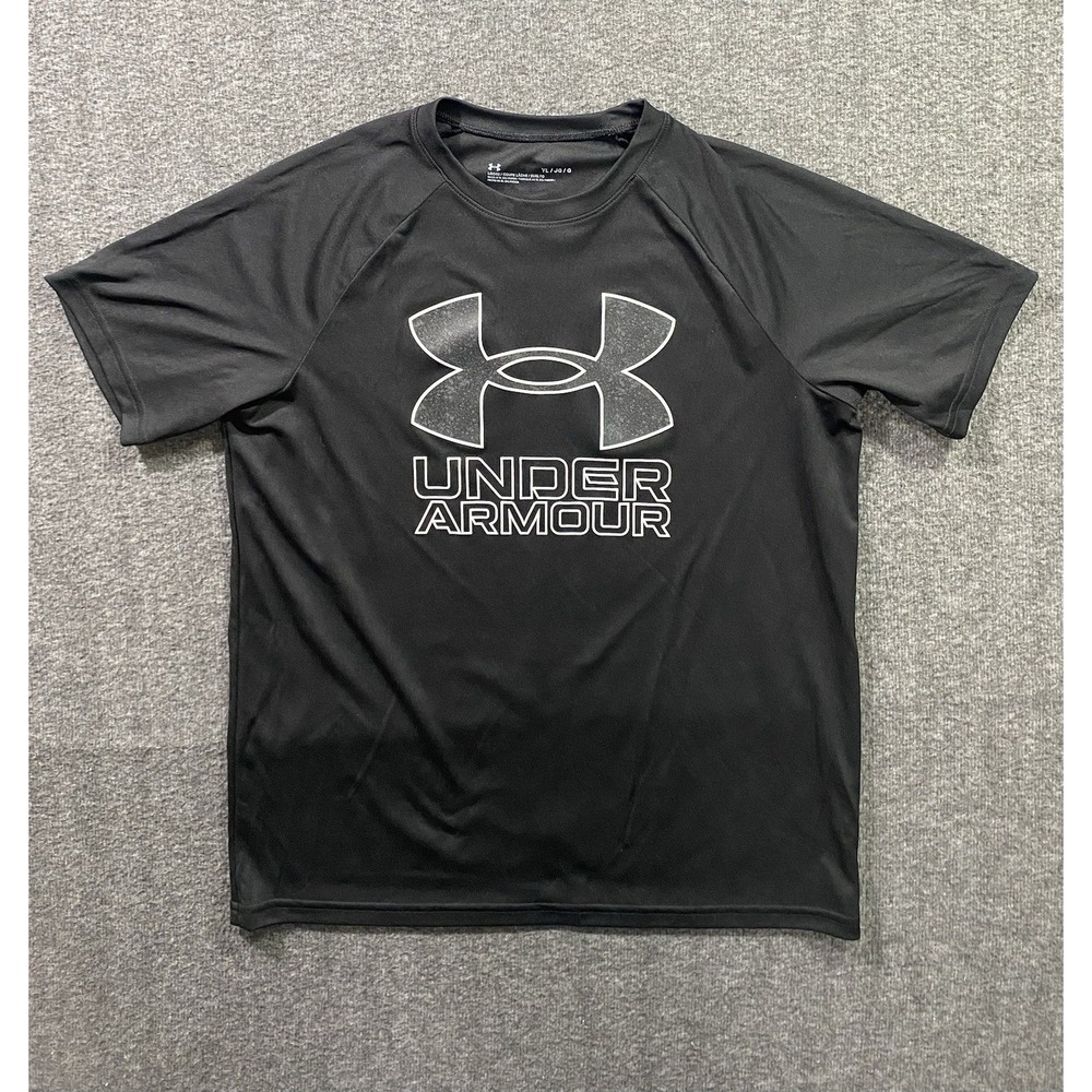 Under Armour Boys Tech Hybrid Print Fill Logo T-Shirt Black Youth L 1363281